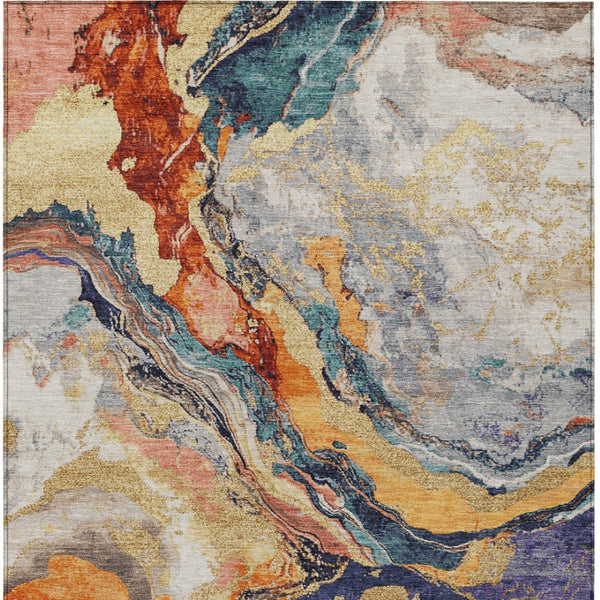 HomeRoots 5' X 8' Linen and Charcoal Abstract Washable Area Rug - Stylish, Durable, Ideal for Indoor & Outdoor Use 625446