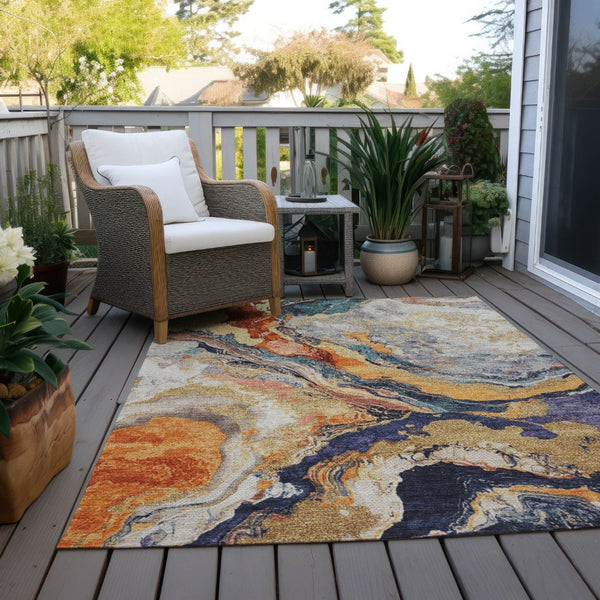 HomeRoots 5' X 8' Linen and Charcoal Abstract Washable Area Rug - Stylish, Durable, Ideal for Indoor & Outdoor Use 625446