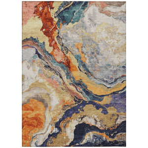 HomeRoots 5' X 8' Linen and Charcoal Abstract Washable Area Rug - Stylish, Durable, Ideal for Indoor & Outdoor Use 625446