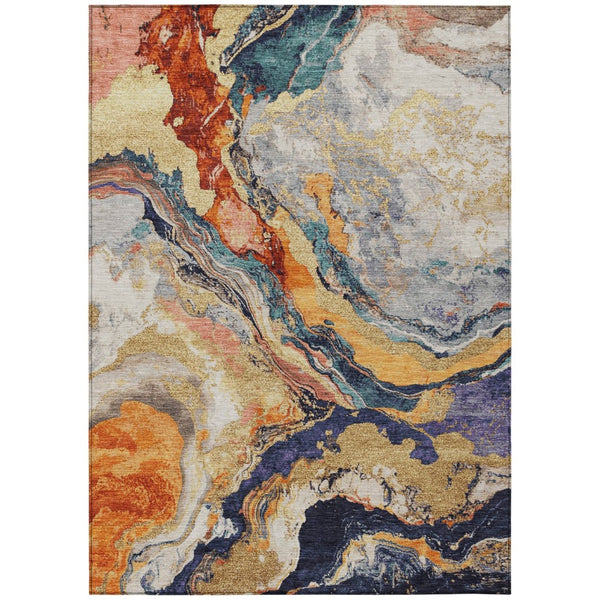 HomeRoots 5' X 8' Linen and Charcoal Abstract Washable Area Rug - Stylish, Durable, Ideal for Indoor & Outdoor Use 625446