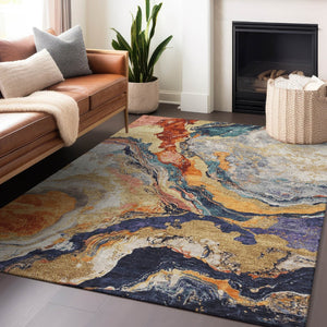 HomeRoots 5' X 8' Linen and Charcoal Abstract Washable Area Rug - Stylish, Durable, Ideal for Indoor & Outdoor Use 625446