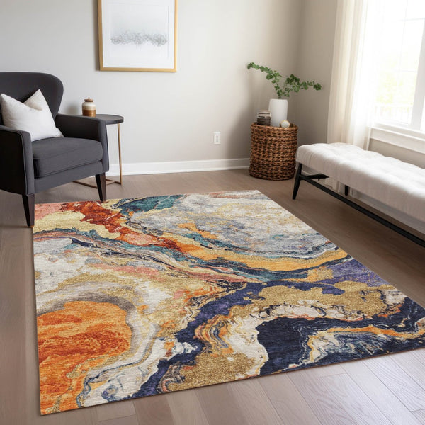 HomeRoots 5' X 8' Linen and Charcoal Abstract Washable Area Rug - Stylish, Durable, Ideal for Indoor & Outdoor Use 625446
