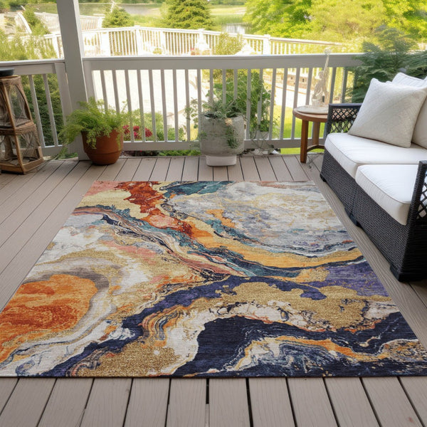 HomeRoots 5' X 8' Linen and Charcoal Abstract Washable Area Rug - Stylish, Durable, Ideal for Indoor & Outdoor Use 625446