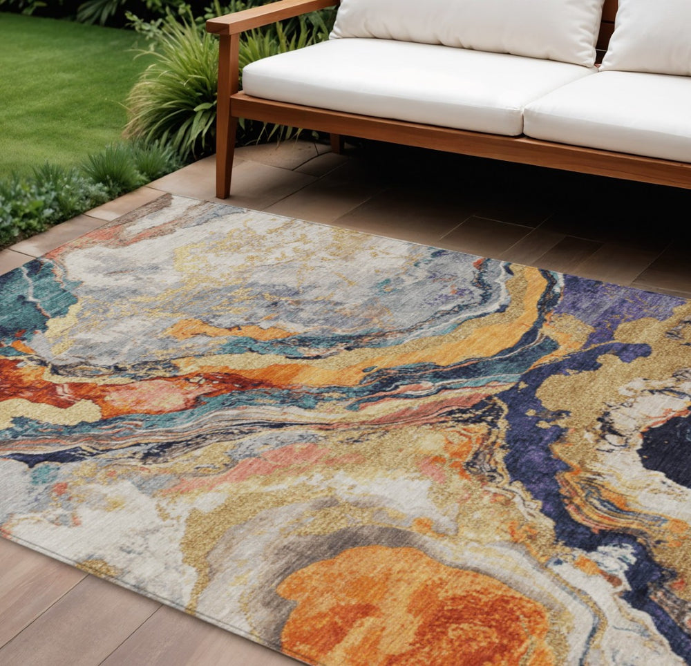 HomeRoots 10' X 14' Abstract Linen and Charcoal Area Rug – Durable, Washable, Perfect for Indoor & Outdoor Use! 625450