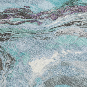 HomeRoots 8' X 10' Teal Blue & Charcoal Abstract Rug - Washable, Durable, Stylish for Indoor & Outdoor Spaces 625460