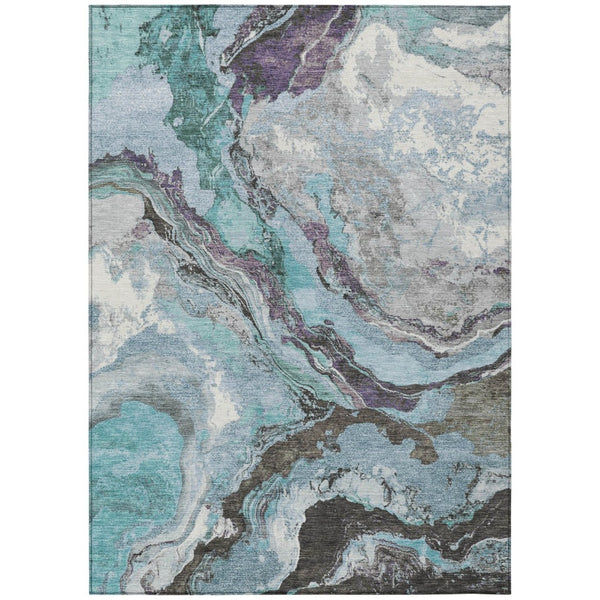 HomeRoots 8' X 10' Teal Blue & Charcoal Abstract Rug - Washable, Durable, Stylish for Indoor & Outdoor Spaces 625460