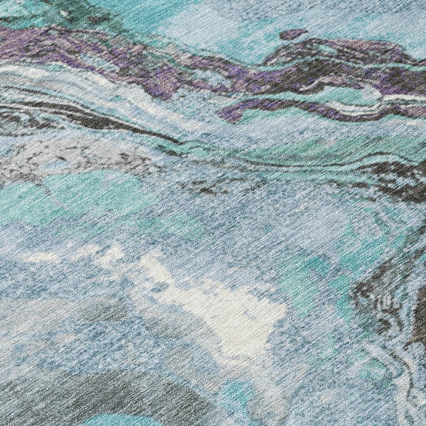 HomeRoots 8' X 10' Teal Blue & Charcoal Abstract Rug - Washable, Durable, Stylish for Indoor & Outdoor Spaces 625460