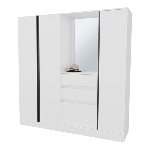 English Elm Minden Armoire White with Full-Length Mirror, Engineered Wood, Black Accent, Spacious Drawer Storage B092S00287