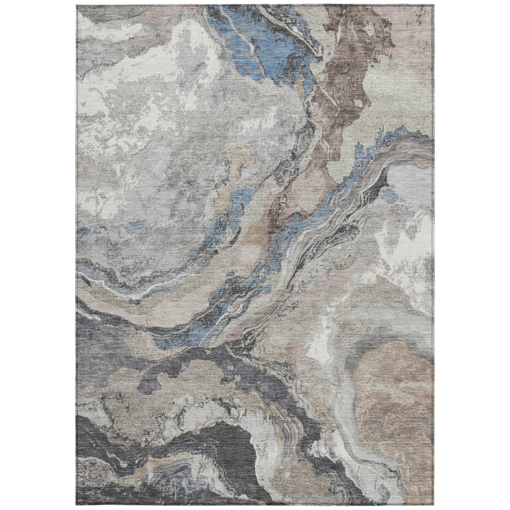 HomeRoots 5' Taupe and Charcoal Abstract Area Rug - Washable, Durable, Modern Design for Indoor & Outdoor Use 625464