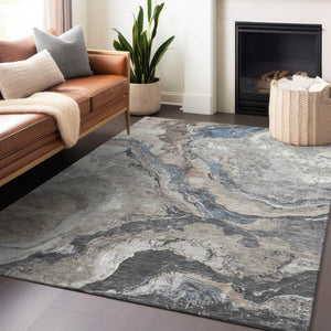 HomeRoots 5' Taupe and Charcoal Abstract Area Rug - Washable, Durable, Modern Design for Indoor & Outdoor Use 625464