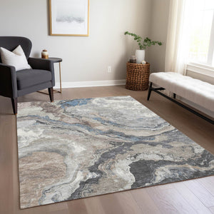 HomeRoots 5' Taupe and Charcoal Abstract Area Rug - Washable, Durable, Modern Design for Indoor & Outdoor Use 625464