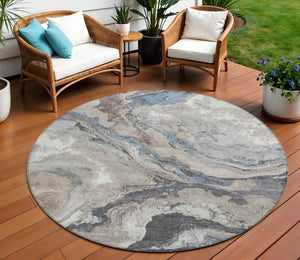 HomeRoots 8' Stylish Taupe & Charcoal Round Abstract Washable Rug for Indoor/Outdoor High-Traffic Areas 625465