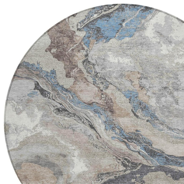 HomeRoots 8' Stylish Taupe & Charcoal Round Abstract Washable Rug for Indoor/Outdoor High-Traffic Areas 625465