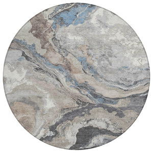 HomeRoots 8' Stylish Taupe & Charcoal Round Abstract Washable Rug for Indoor/Outdoor High-Traffic Areas 625465