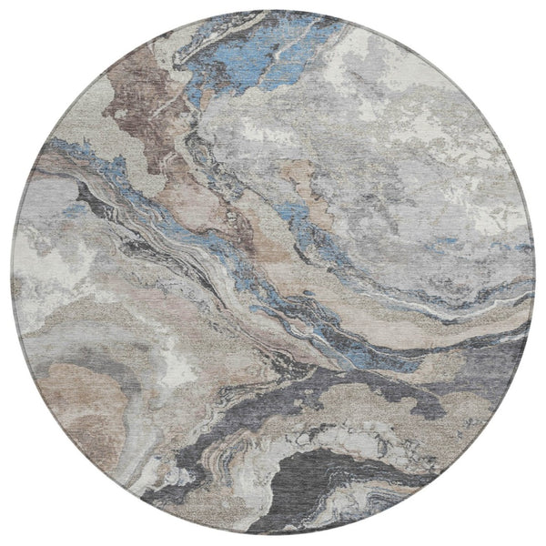 HomeRoots 8' Stylish Taupe & Charcoal Round Abstract Washable Rug for Indoor/Outdoor High-Traffic Areas 625465