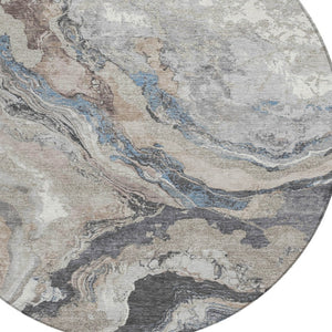 HomeRoots 8' Stylish Taupe & Charcoal Round Abstract Washable Rug for Indoor/Outdoor High-Traffic Areas 625465