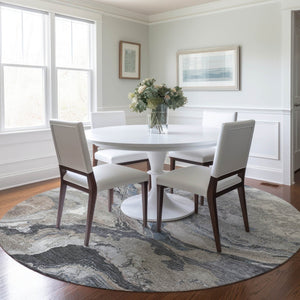HomeRoots 8' Stylish Taupe & Charcoal Round Abstract Washable Rug for Indoor/Outdoor High-Traffic Areas 625465