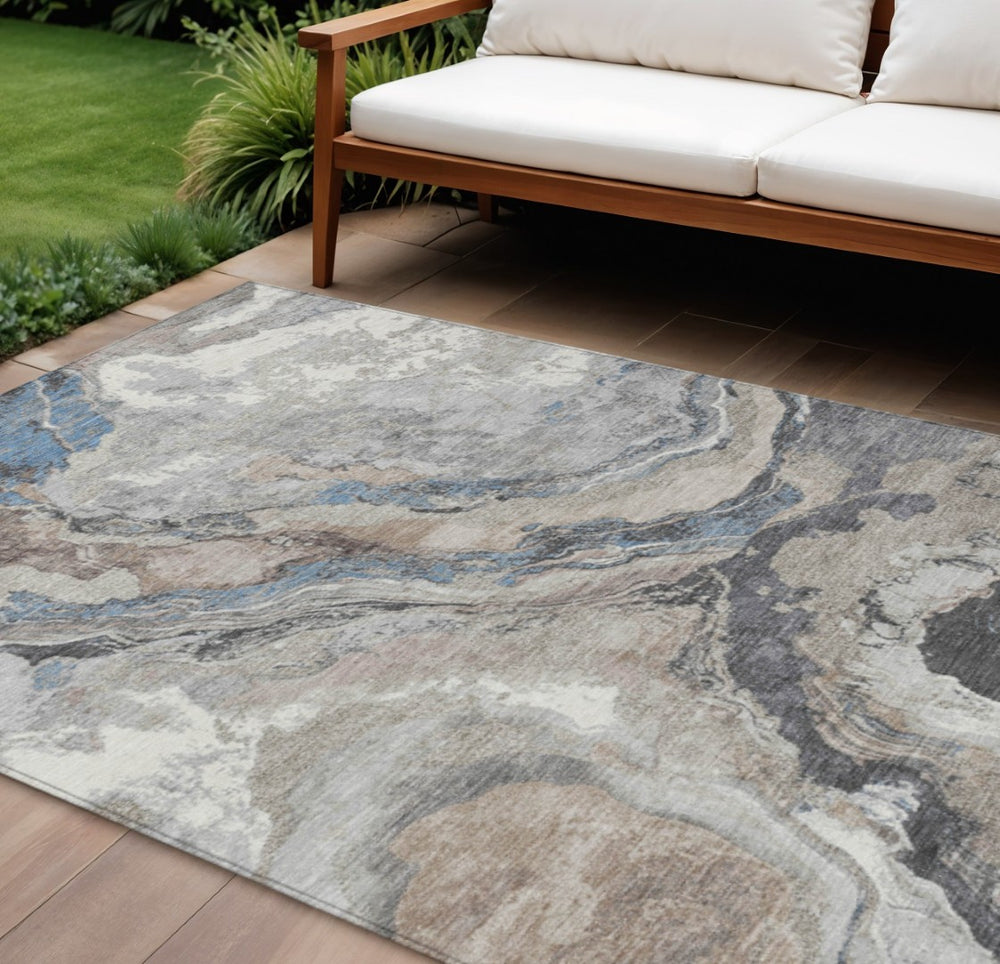 HomeRoots 8' X 10' Stylish Taupe & Charcoal Abstract Washable Area Rug for Indoor & Outdoor Spaces, Durable & Easy Care 625466