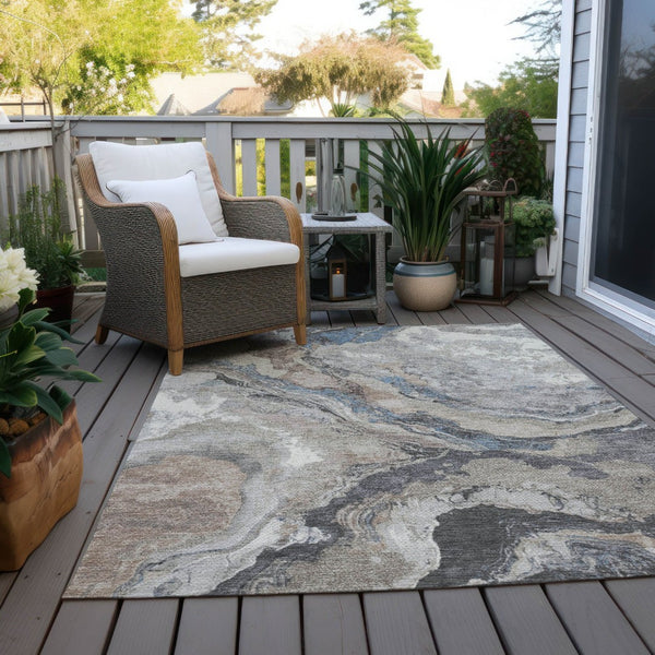 HomeRoots 9' X 12' Taupe and Charcoal Abstract Area Rug – Stylish, Durable, Machine Washable for Indoor/Outdoor Use 625467