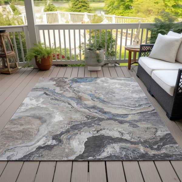 HomeRoots 9' X 12' Taupe and Charcoal Abstract Area Rug – Stylish, Durable, Machine Washable for Indoor/Outdoor Use 625467