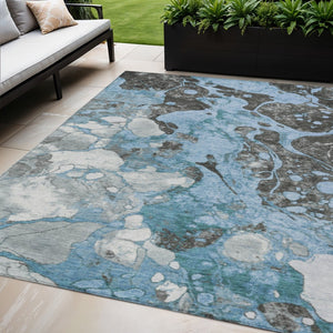 HomeRoots 5' X 8' Blue and Charcoal Abstract Area Rug – Stylish, Washable, Stain-Resistant for Indoor/Outdoor Use 625470