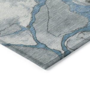 HomeRoots 8' Blue and Charcoal Round Abstract Washable Rug - Stylish Indoor/Outdoor Area Rug for Any Space 625471