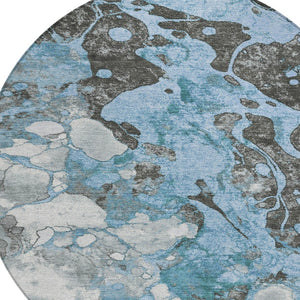 HomeRoots 8' Blue and Charcoal Round Abstract Washable Rug - Stylish Indoor/Outdoor Area Rug for Any Space 625471