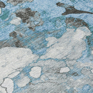 HomeRoots 8' Blue and Charcoal Round Abstract Washable Rug - Stylish Indoor/Outdoor Area Rug for Any Space 625471
