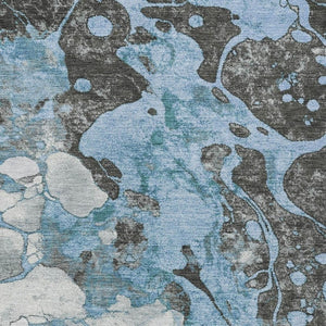 HomeRoots 8' X 10' Blue and Charcoal Modern Abstract Rug - Durable, Washable Indoor/Outdoor Design for All Spaces 625472