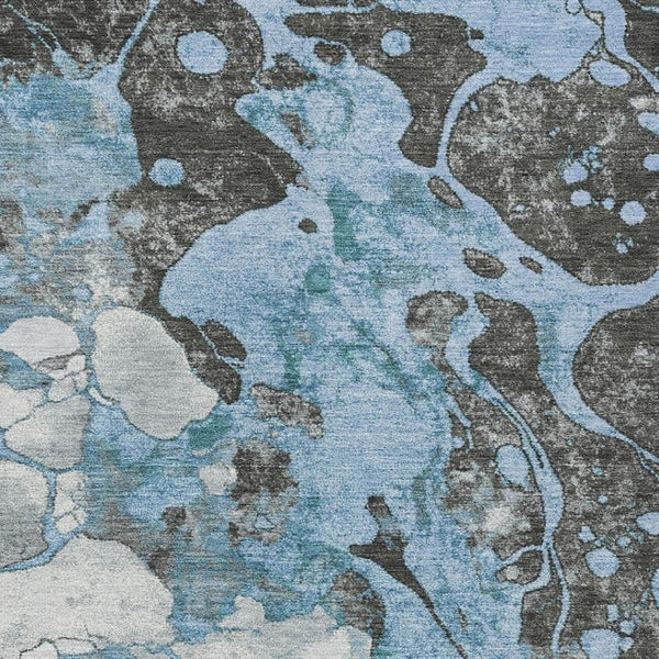 HomeRoots 8' X 10' Blue and Charcoal Modern Abstract Rug - Durable, Washable Indoor/Outdoor Design for All Spaces 625472