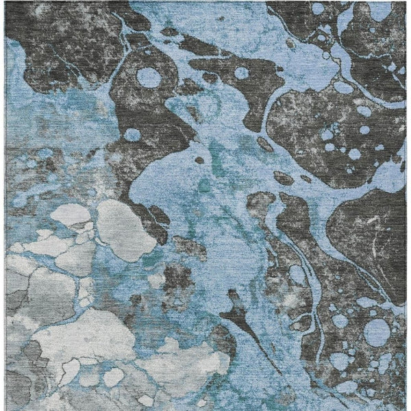 HomeRoots 9' X 12' Abstract Blue & Charcoal Washable Area Rug - Versatile Indoor/Outdoor Comfort & Style 625473
