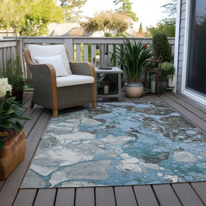 HomeRoots 9' X 12' Abstract Blue & Charcoal Washable Area Rug - Versatile Indoor/Outdoor Comfort & Style 625473
