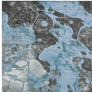 HomeRoots 9' X 12' Abstract Blue & Charcoal Washable Area Rug - Versatile Indoor/Outdoor Comfort & Style 625473