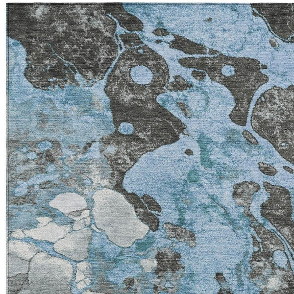 HomeRoots 9' X 12' Abstract Blue & Charcoal Washable Area Rug - Versatile Indoor/Outdoor Comfort & Style 625473