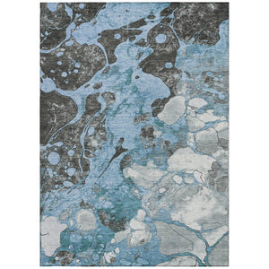 HomeRoots 10' Blue and Charcoal Abstract Area Rug – Washable Indoor/Outdoor Design for Modern Spaces, 10'x14' 625474