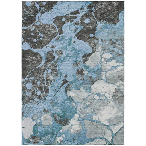 HomeRoots 10' Blue and Charcoal Abstract Area Rug – Washable Indoor/Outdoor Design for Modern Spaces, 10'x14' 625474