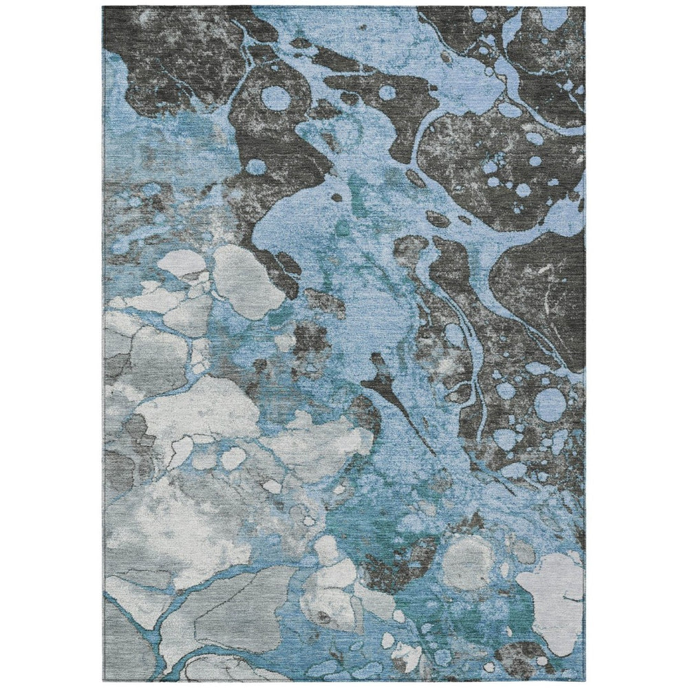 HomeRoots 10' Blue and Charcoal Abstract Area Rug – Washable Indoor/Outdoor Design for Modern Spaces, 10'x14' 625474