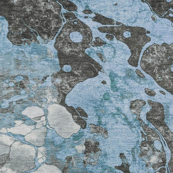 HomeRoots 10' Blue and Charcoal Abstract Area Rug – Washable Indoor/Outdoor Design for Modern Spaces, 10'x14' 625474