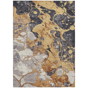 HomeRoots 5' X 8' Gold and Charcoal Abstract Area Rug - Washable, Durable, Stylish for Indoor & Outdoor Use! 625476