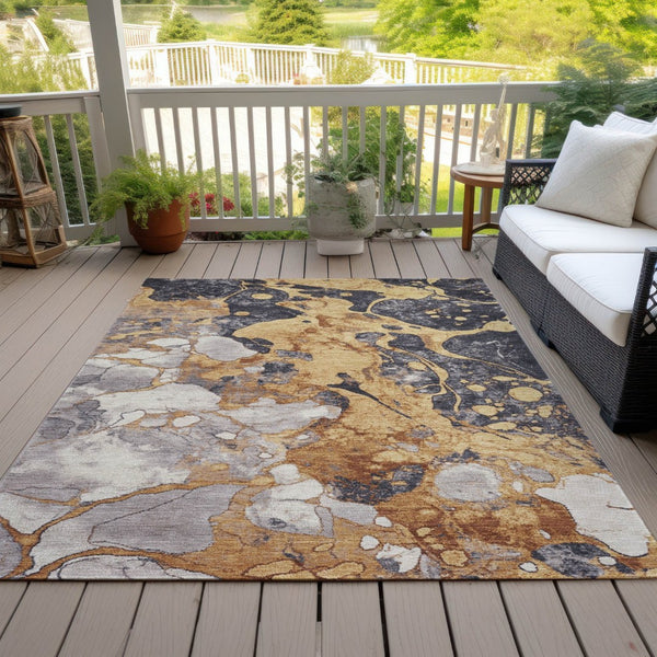 HomeRoots 5' X 8' Gold and Charcoal Abstract Area Rug - Washable, Durable, Stylish for Indoor & Outdoor Use! 625476