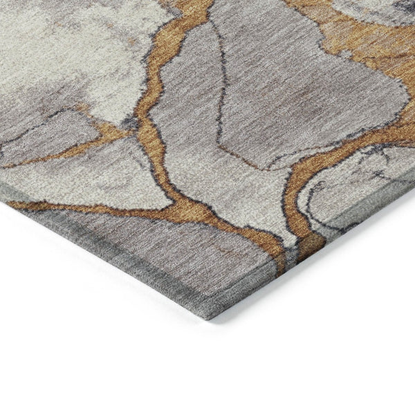HomeRoots 8' Gold and Charcoal Round Modern Abstract Indoor-Outdoor Area Rug - Durable, Washable, Stylish! 625477