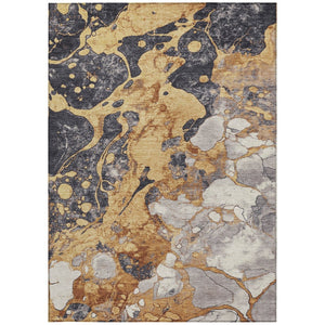 HomeRoots 8' X 10' Gold and Charcoal Abstract Area Rug – Stylish, Washable, Indoor/Outdoor for High-Traffic Areas 625478