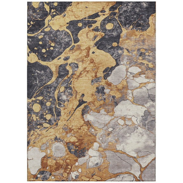 HomeRoots 8' X 10' Gold and Charcoal Abstract Area Rug – Stylish, Washable, Indoor/Outdoor for High-Traffic Areas 625478