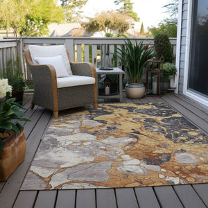HomeRoots 8' X 10' Gold and Charcoal Abstract Area Rug – Stylish, Washable, Indoor/Outdoor for High-Traffic Areas 625478