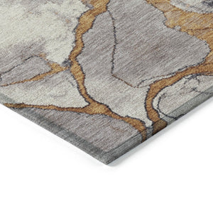 HomeRoots 9' Gold and Charcoal Abstract Area Rug - Washable, Stain-Resistant for Indoor & Outdoor Use, 9x12' 625479
