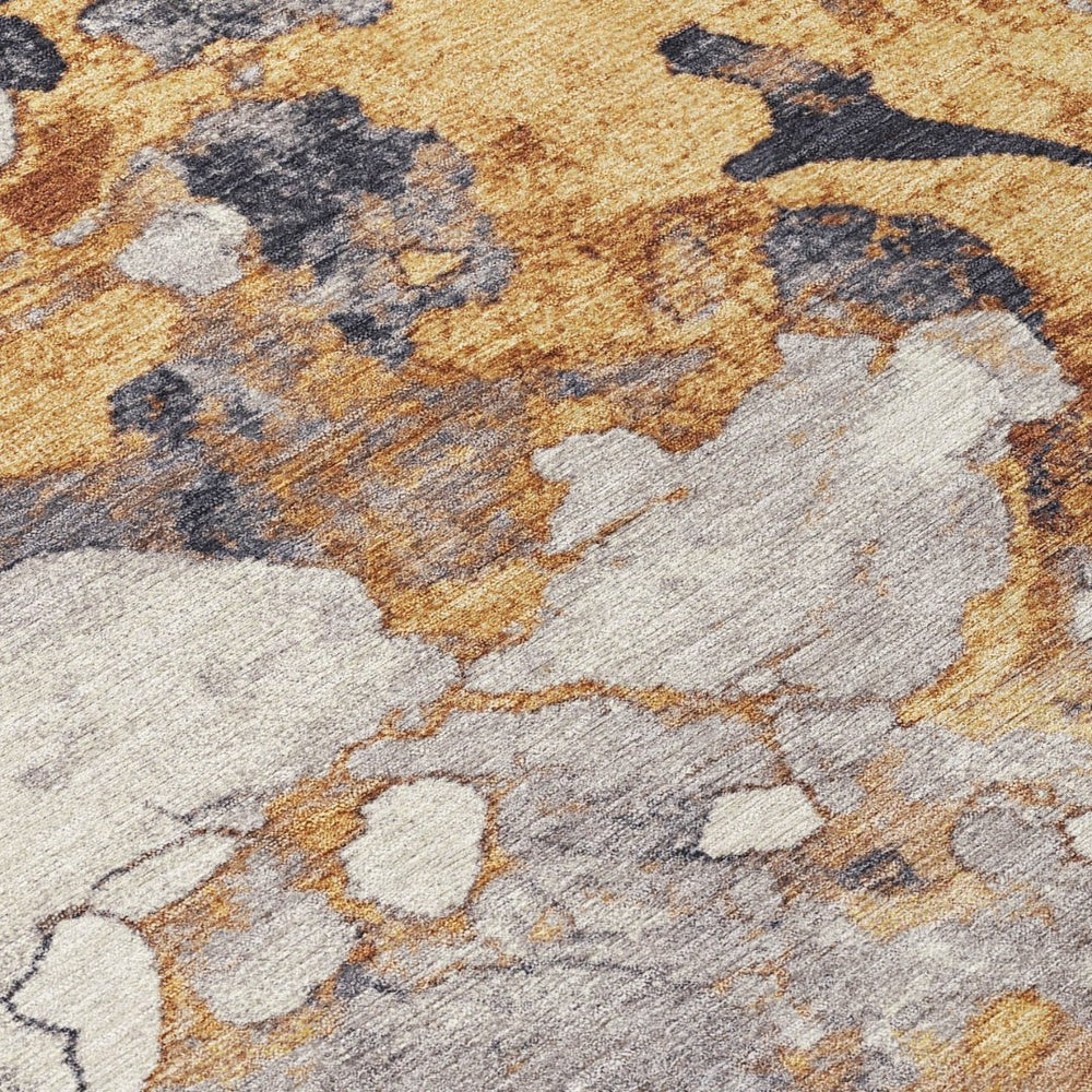 HomeRoots 10' X 14' Gold and Charcoal Abstract Area Rug – Stylish, Washable, Indoor/Outdoor Use, Durable Design 625480