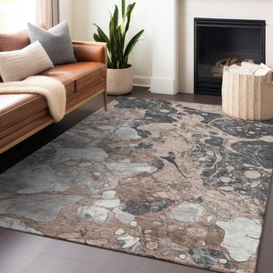 HomeRoots 5' Stylish Brown & Charcoal Abstract Washable Area Rug for Indoor/Outdoor Durability & Elegance 625488