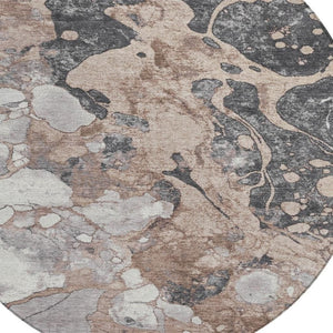 HomeRoots 8' Brown and Charcoal Round Abstract Area Rug - Stylish, Washable, Durable Design for Indoor & Outdoor Use 625489