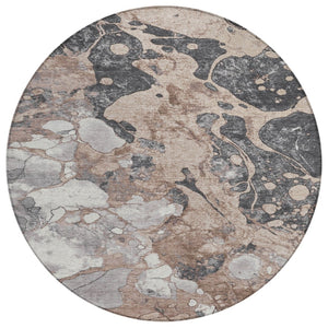 HomeRoots 8' Brown and Charcoal Round Abstract Area Rug - Stylish, Washable, Durable Design for Indoor & Outdoor Use 625489