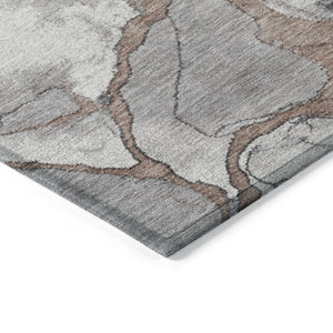 HomeRoots 8' Brown and Charcoal Round Abstract Area Rug - Stylish, Washable, Durable Design for Indoor & Outdoor Use 625489